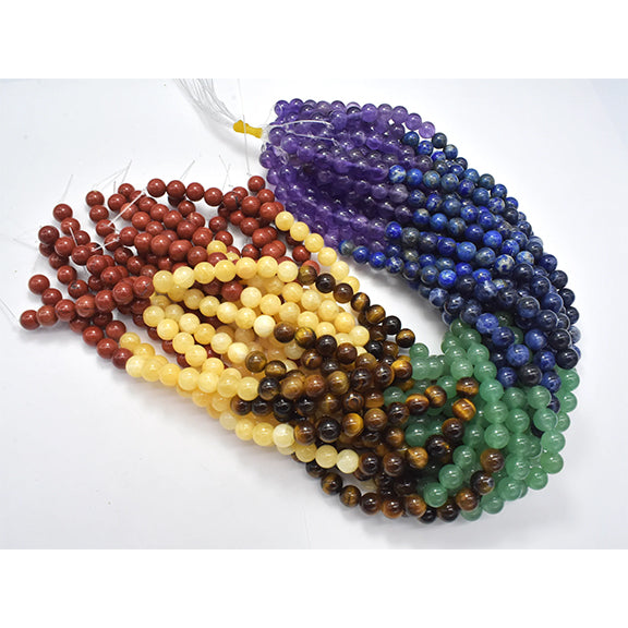 Beads 8mm Chakras - Amethyst, Natural Lapis, Sodalite, Green Aventurine, Tiger Eye, Yellow Jade, Red Jasper