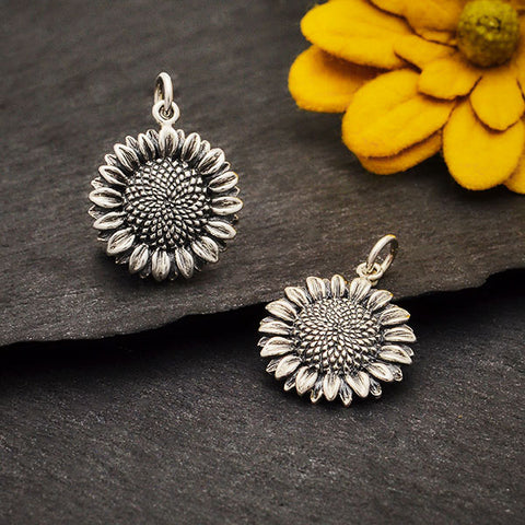 Pendant sunflower sterling silver (1 pendant)