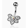 Belly Ring Antique Half Flower with Gem 316L Surgical Steel