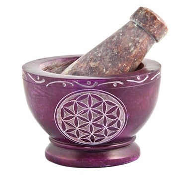 Mortar & Pestle Flower of Life Carved Soapstone