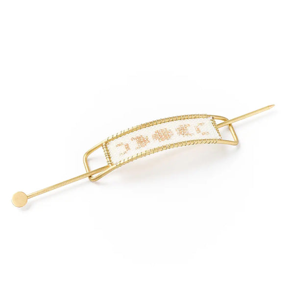 Adiya Moon Phase White Beaded Hair Slide with Stick