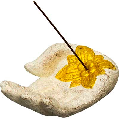 Incense holder volcanic stone hand white