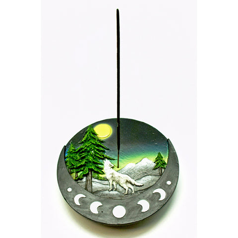 Incense Burner Round Wolf/Moon