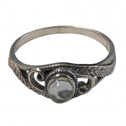 Ring blue topaz feather twist band sterling silver