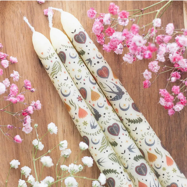 Midnight Bloom Taper Candles - Cream