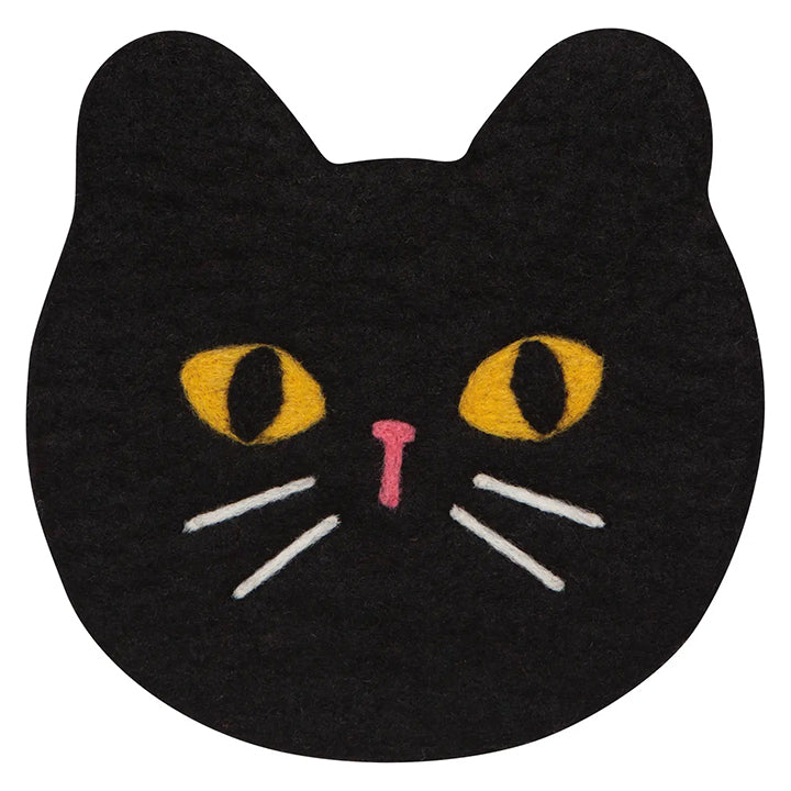 Black cat felt wool trivet