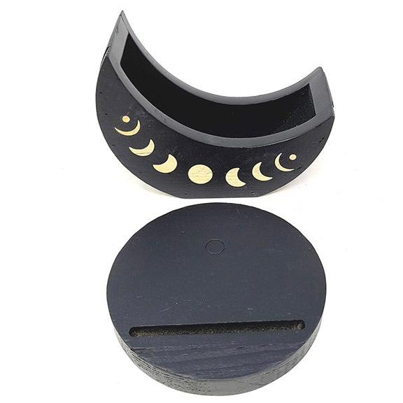 Black Wooden Moon Phase Tarot Card Tray Holder (2 Piece)