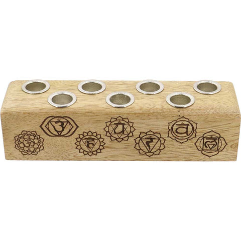 Mini Candle Holder - Wood - 7 Chakra