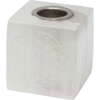 Mini candle holder selenite etched flower of life