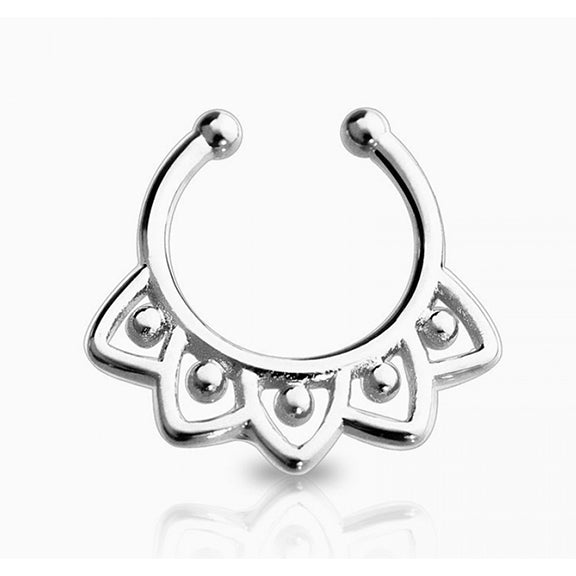 Fake Septum Hanger Leaf Petal - silver