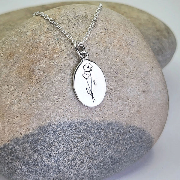 Birth Flower Necklace: August (Poppy) sterling silver