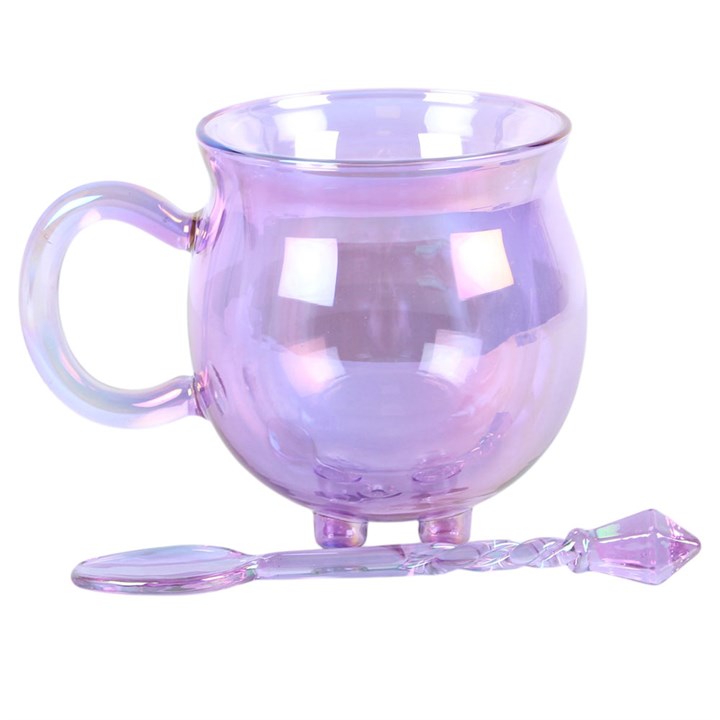 Candy Cauldron - Purple Double Walled Glass Cauldron Mug with Spoon