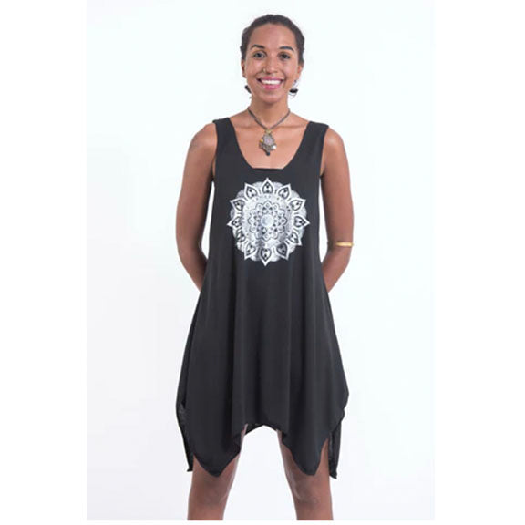 Super Soft Cotton Tank - Mandala Silver on Black (One Size)