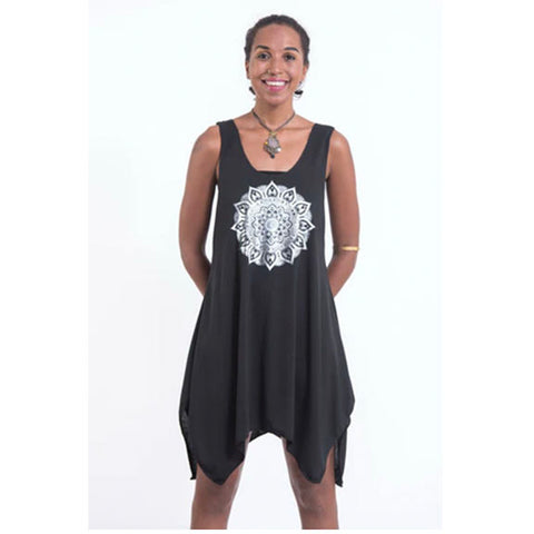 Super Soft Cotton Tank - Mandala Silver on Black (One Size)