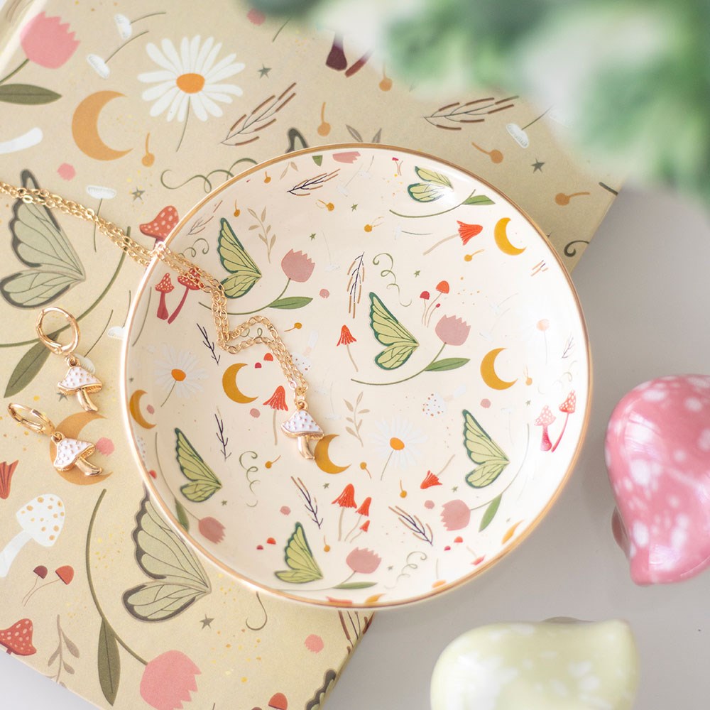 Trinket Dish Round Fairy Folklore Print Ceramic
