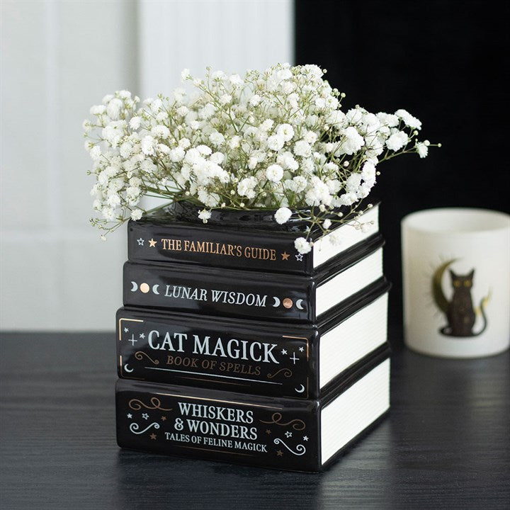 Black Cat Magick - Book Stack Shaped Ceramic Vase