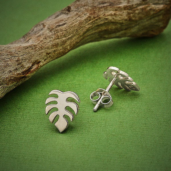 Earring monstera post sterling silver