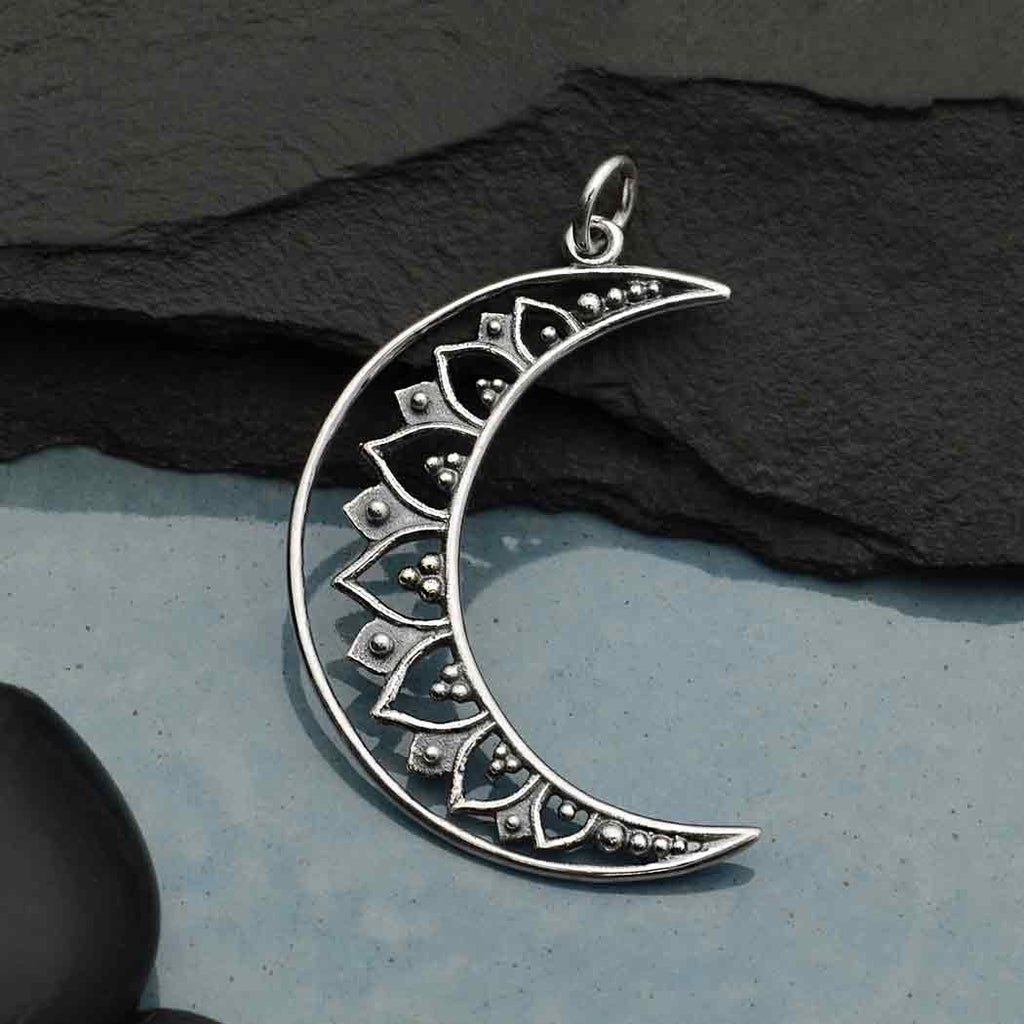 Pendant moon mandala moon sterling silver