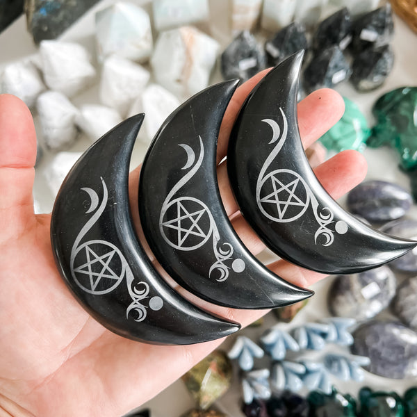 Onyx moon etched pentacle