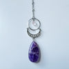 Necklace amethyst & rose quartz drop with moon phase - stainless steel