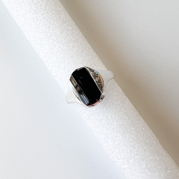 Ring raw black tourmaline sterling silver