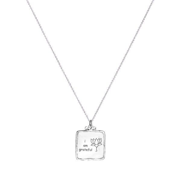 Necklace ‘I am Grateful’ Lotus Square Sterling Silver