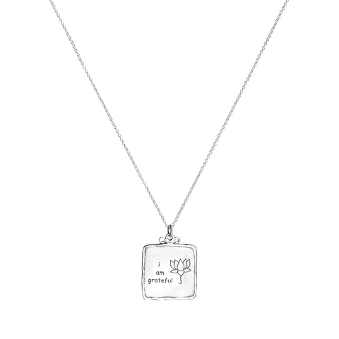 Necklace ‘I am Grateful’ Lotus Square Sterling Silver