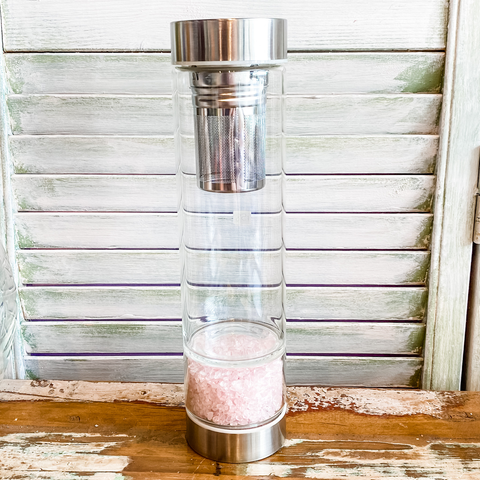 Rose Quartz Water Bottle with Tea Strainer