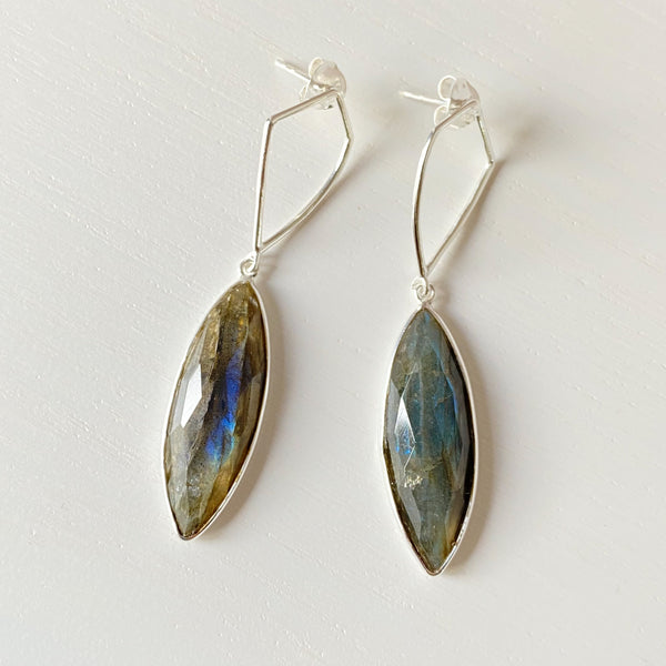 Earring labradorite long drop sterling silver