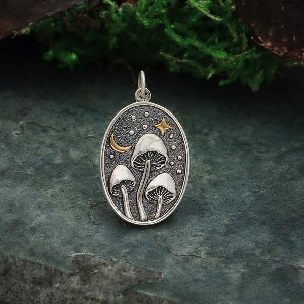 Pendant mushrooms moon/star sterling silver