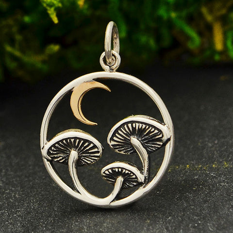 Pendant mushroom gold moon sterling silver