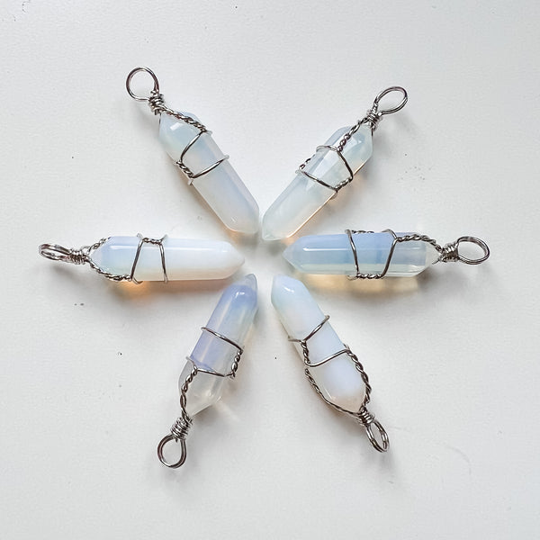 Pendant wire wrapped opalite point