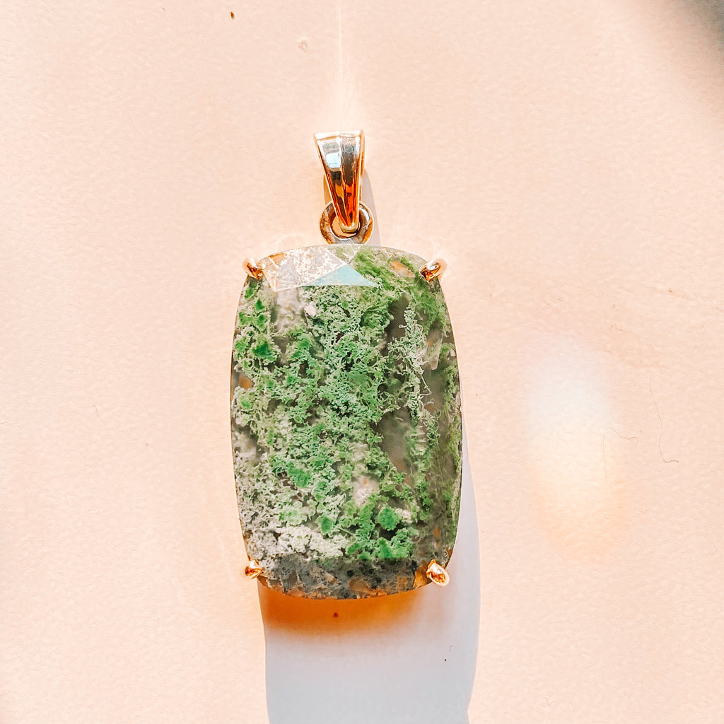 Pendant Moss Agate Rectangle Sterling Silver