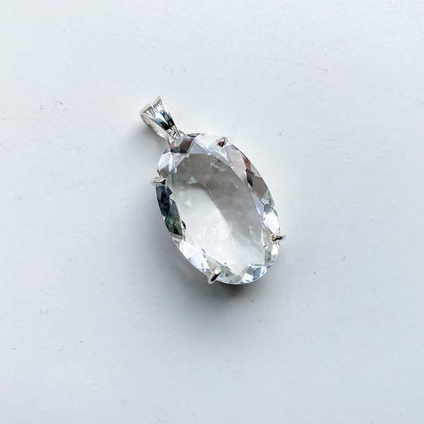 Pendant large quartz faceted sterling silver