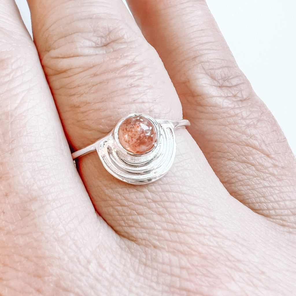 Ring sunstone semi circle sterling silver