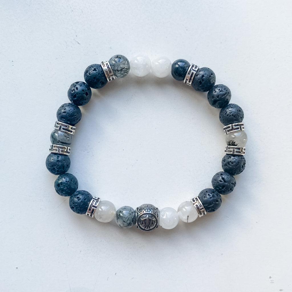 Libra 8mm astrology bracelet w/ charm - Tourmilated Quartz