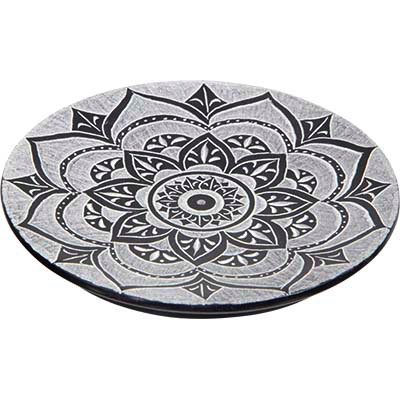 Incense holder round soapstone mandala black