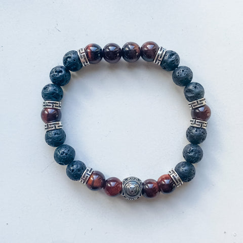 Leo 8mm astrology bracelet w/ charm- Red Tiger Eye