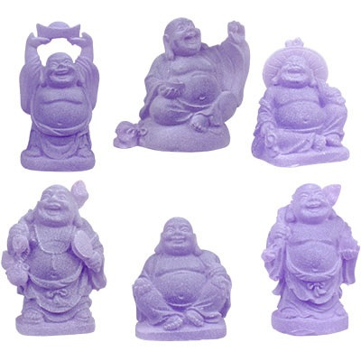 Statues Buddha purple set of 6 - glow in the dark
