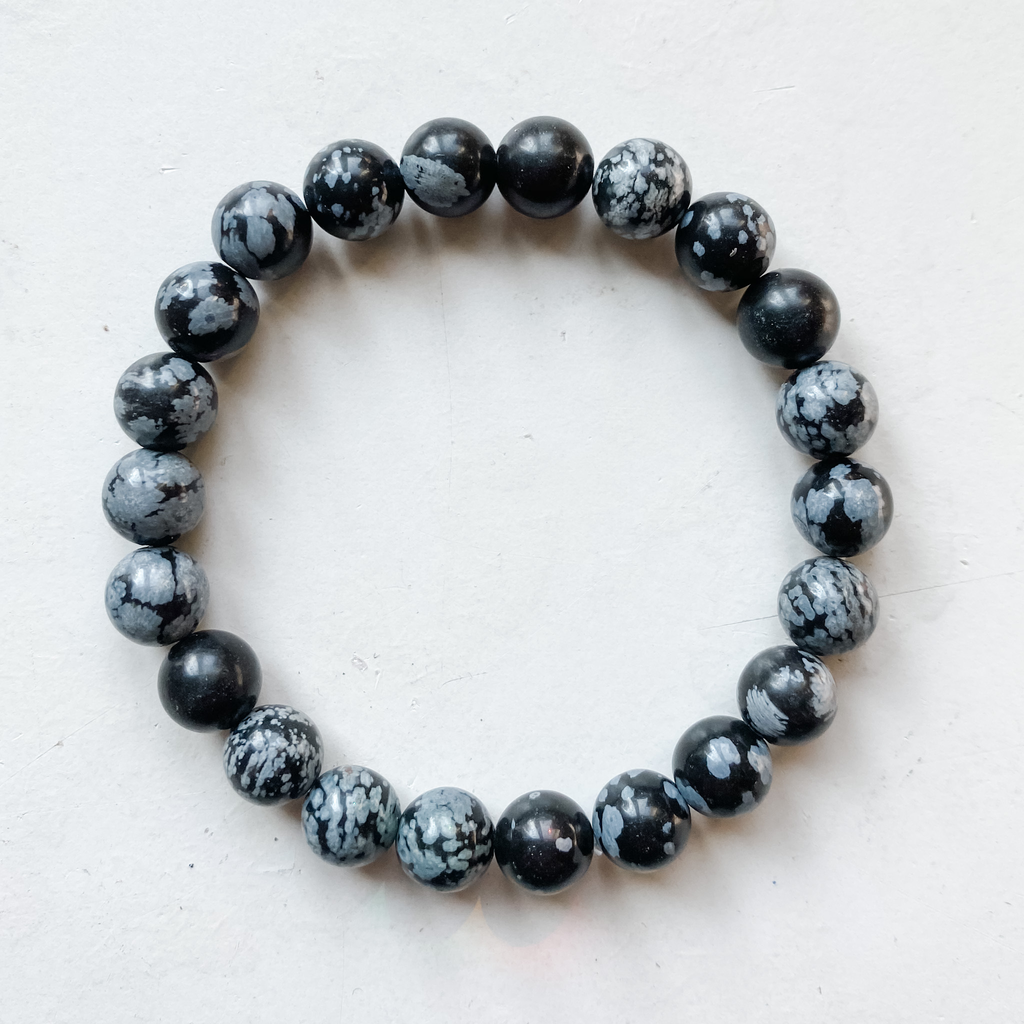 Bracelet 8mm snowflake obsidian