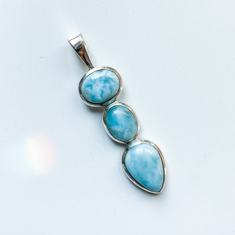 Pendant Larimar 3 Stone Sterling Silver