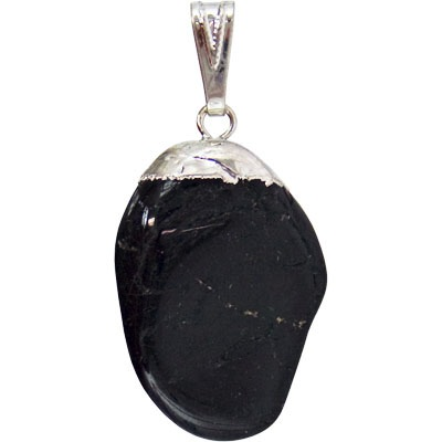 Pendant Tumbled black tourmaline metal