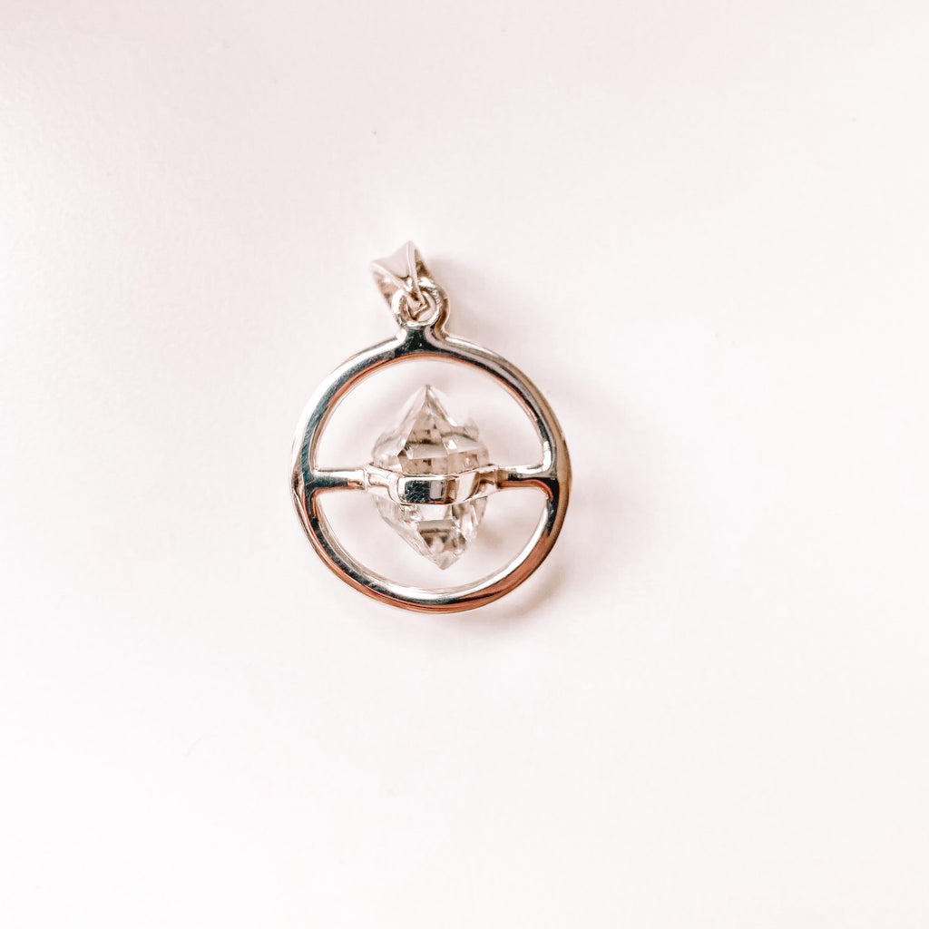 Pendant herkimer diamonds oval setting sterling silver