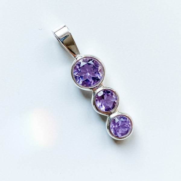 Pendant amethyst 3 stone sterling silver