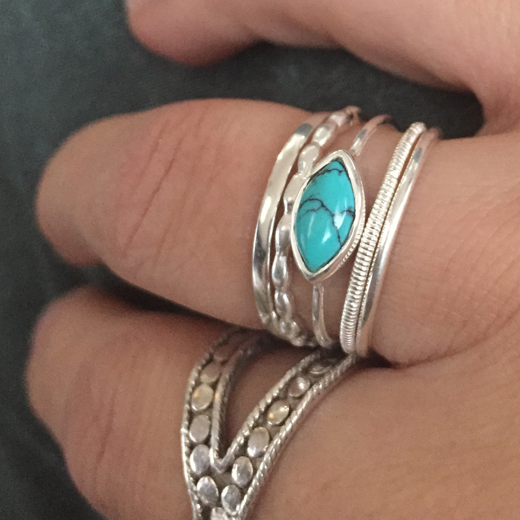 Ring 5 band turquoise sterling silver