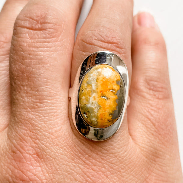 Ring bumble bee jasper oval sterling silver