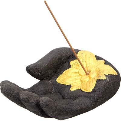 Incense holder volcanic stone hand black