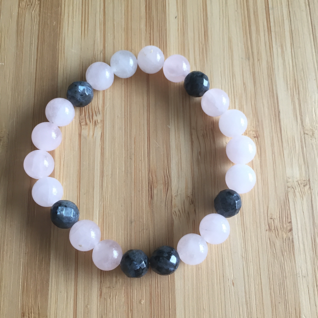 Bracelet 8mm rose quartz with larvikite