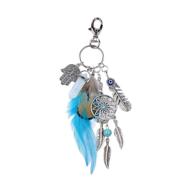 Key Chain /purse clip feather, dream catcher, opalite point