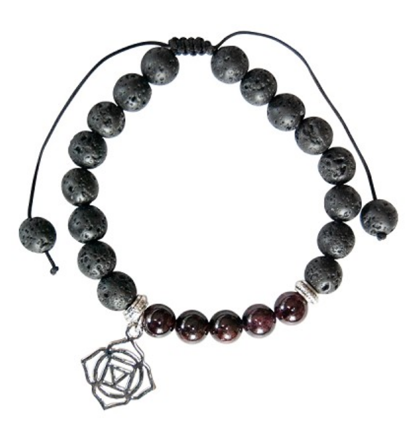 Chakra bracelet garnet & lava root